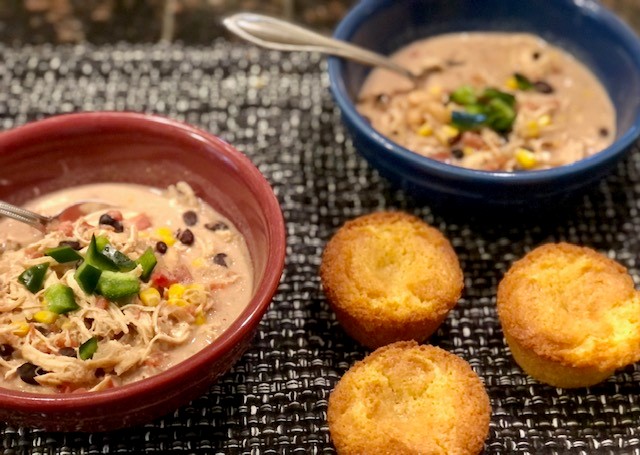 corn muffins and ranch chicken chili