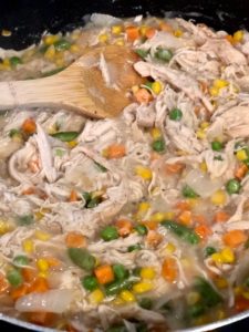 chicken pot pie filling ina pan